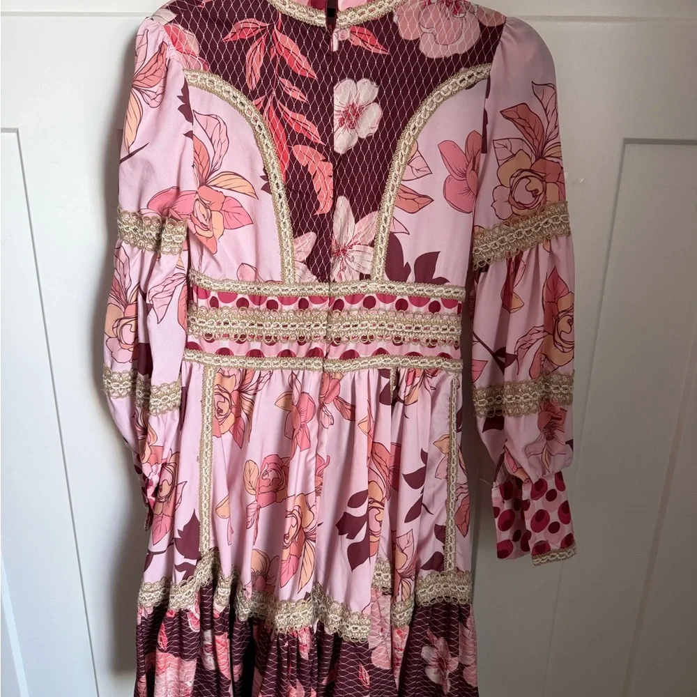It’s giving Zimmerman without the price tag! Pink and burgundy floral dress sm.